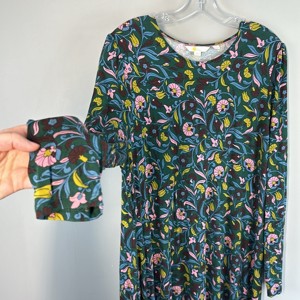 Boden Green Floral-Print Midi Dress with Pink, Teal, Yellow and Brown Accents - Picture 14 of 14